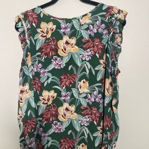 Loft green floral flutter sleeve blouse | size LP